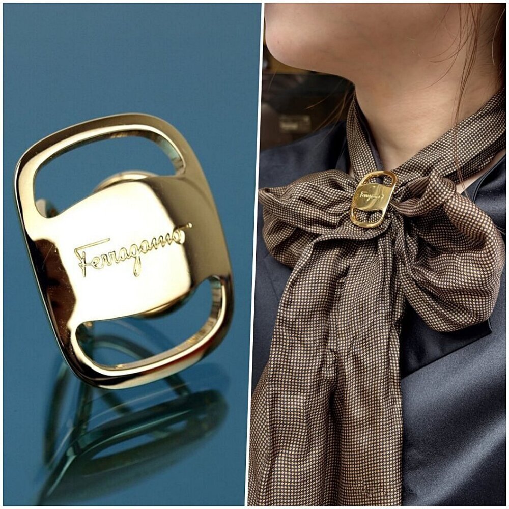 Salvatore Ferragamo Gold Vara Scarf Ring Holder NWOT
